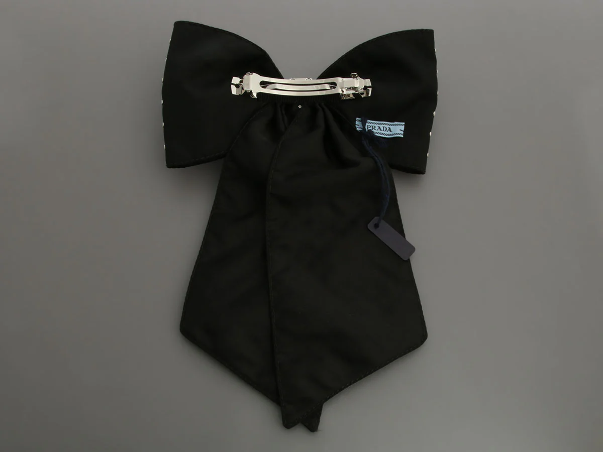 Prada Black Studded Bow Barrette - Image 3