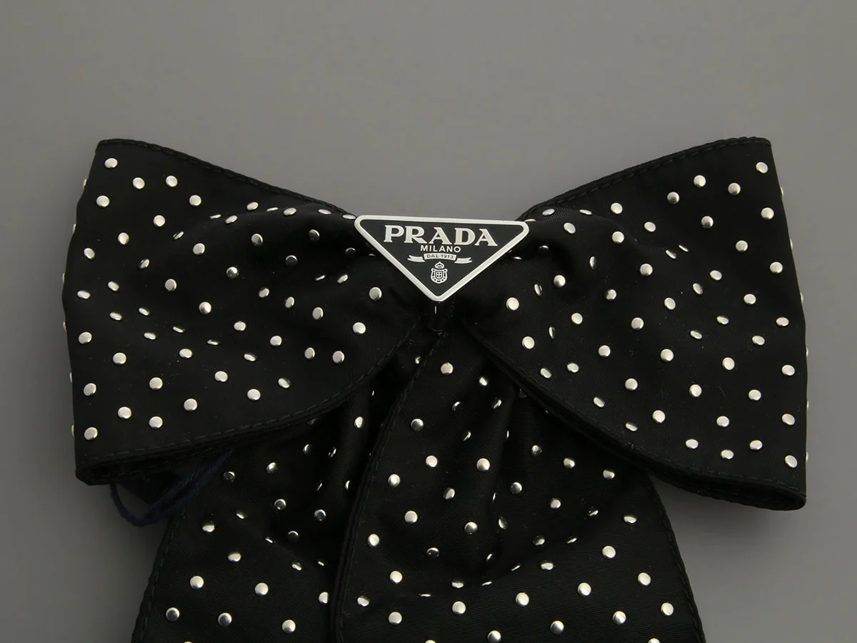 Prada Black Studded Bow Barrette - Image 4
