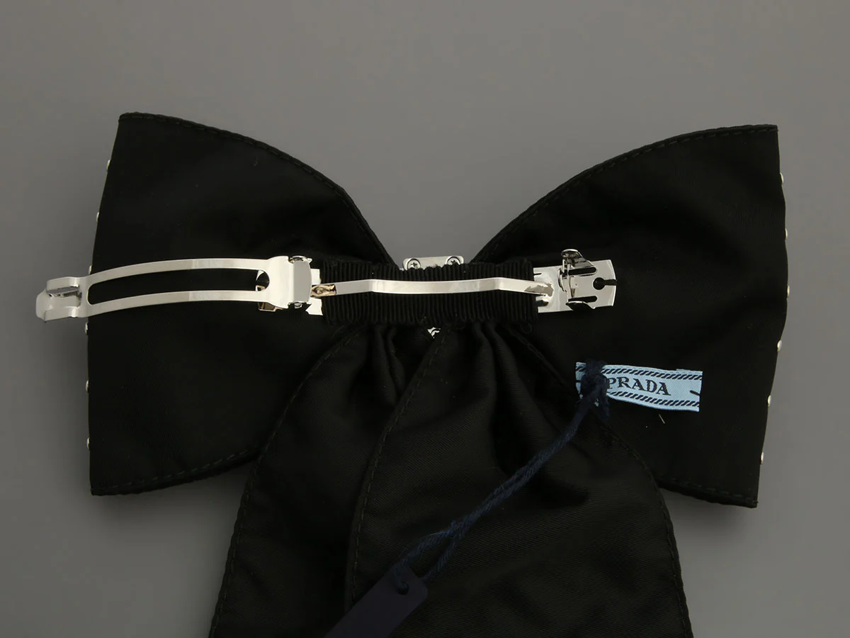 Prada Black Studded Bow Barrette - Image 5