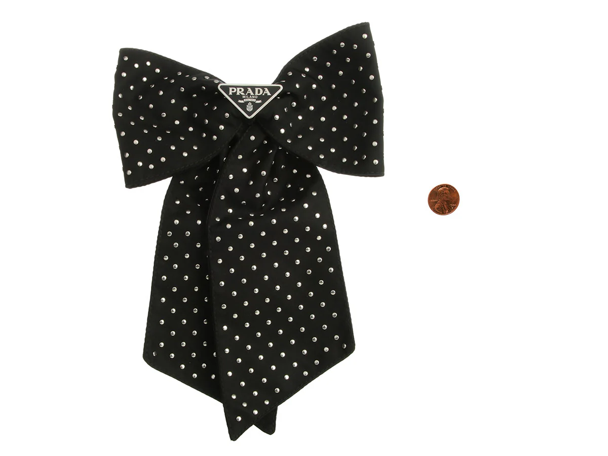 Prada Black Studded Bow Barrette - Image 6