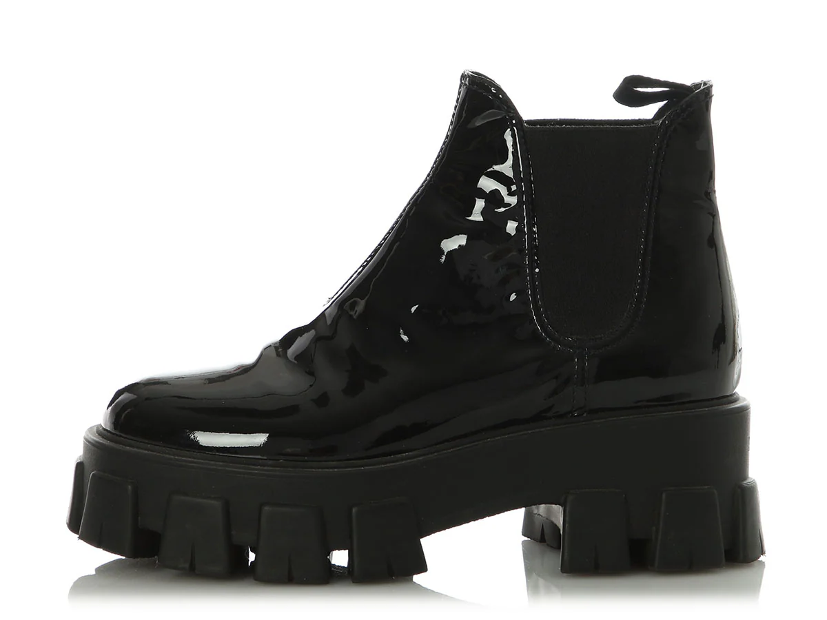 Prada Black Patent Chelsea Boots