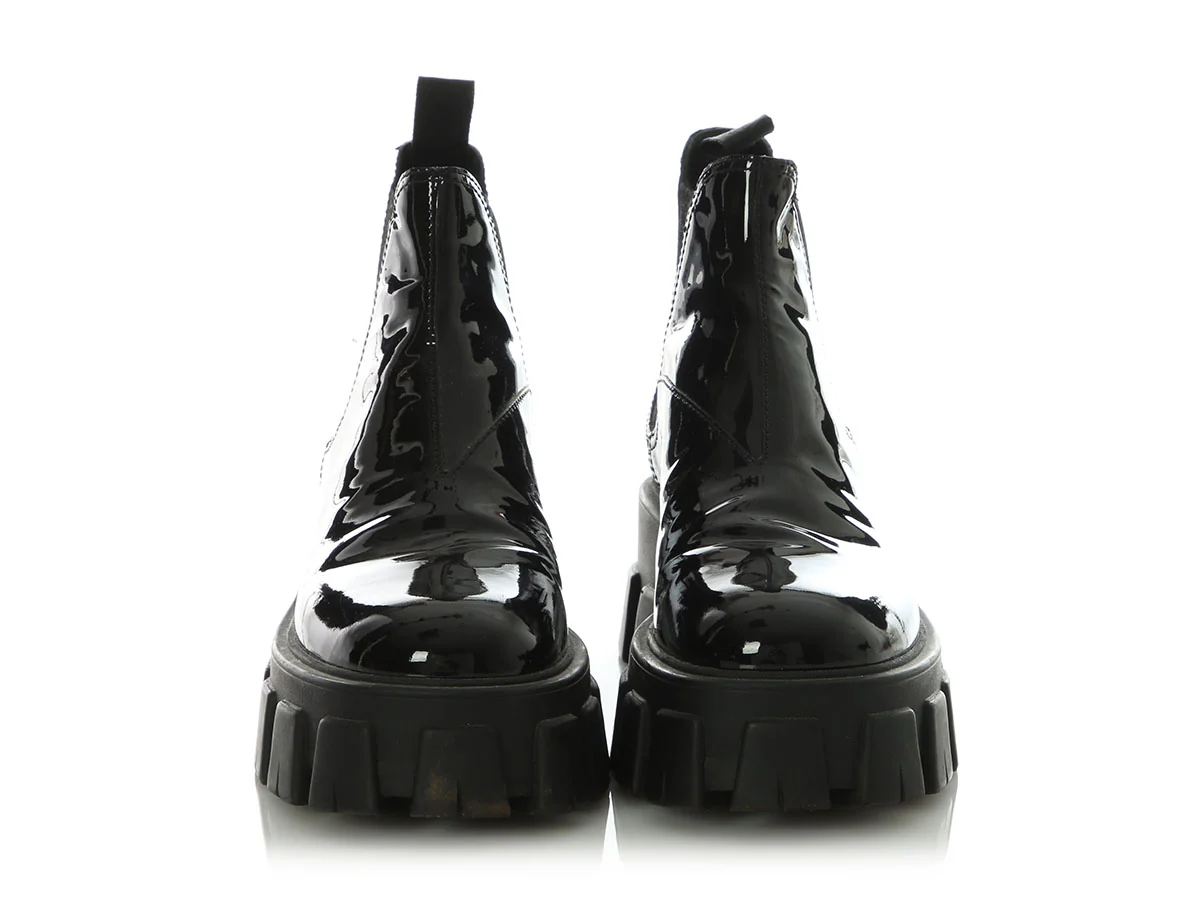 Prada Black Patent Chelsea Boots - Image 2
