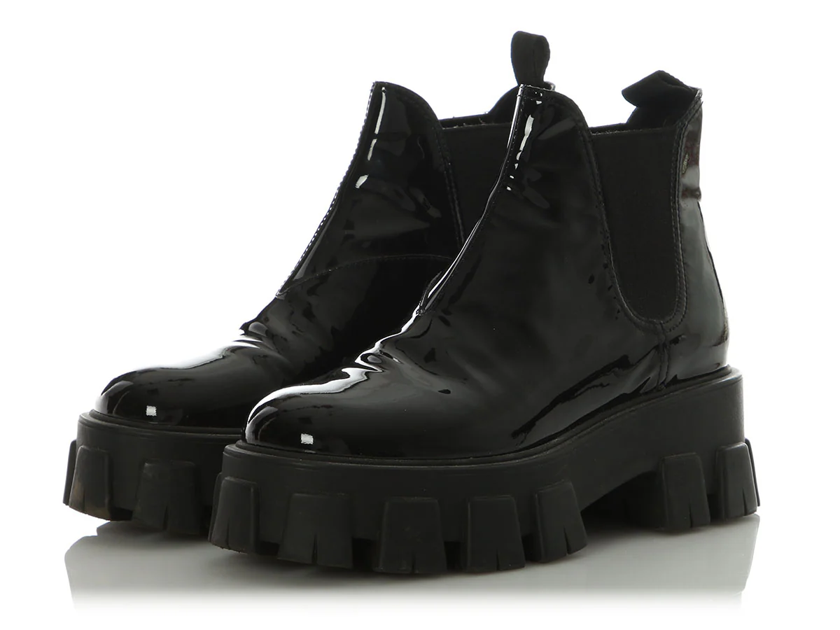 Prada Black Patent Chelsea Boots - Image 3