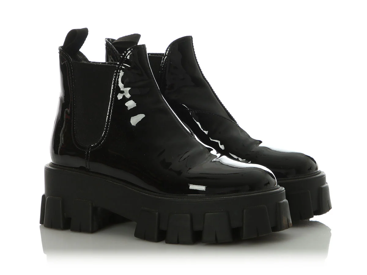 Prada Black Patent Chelsea Boots - Image 5