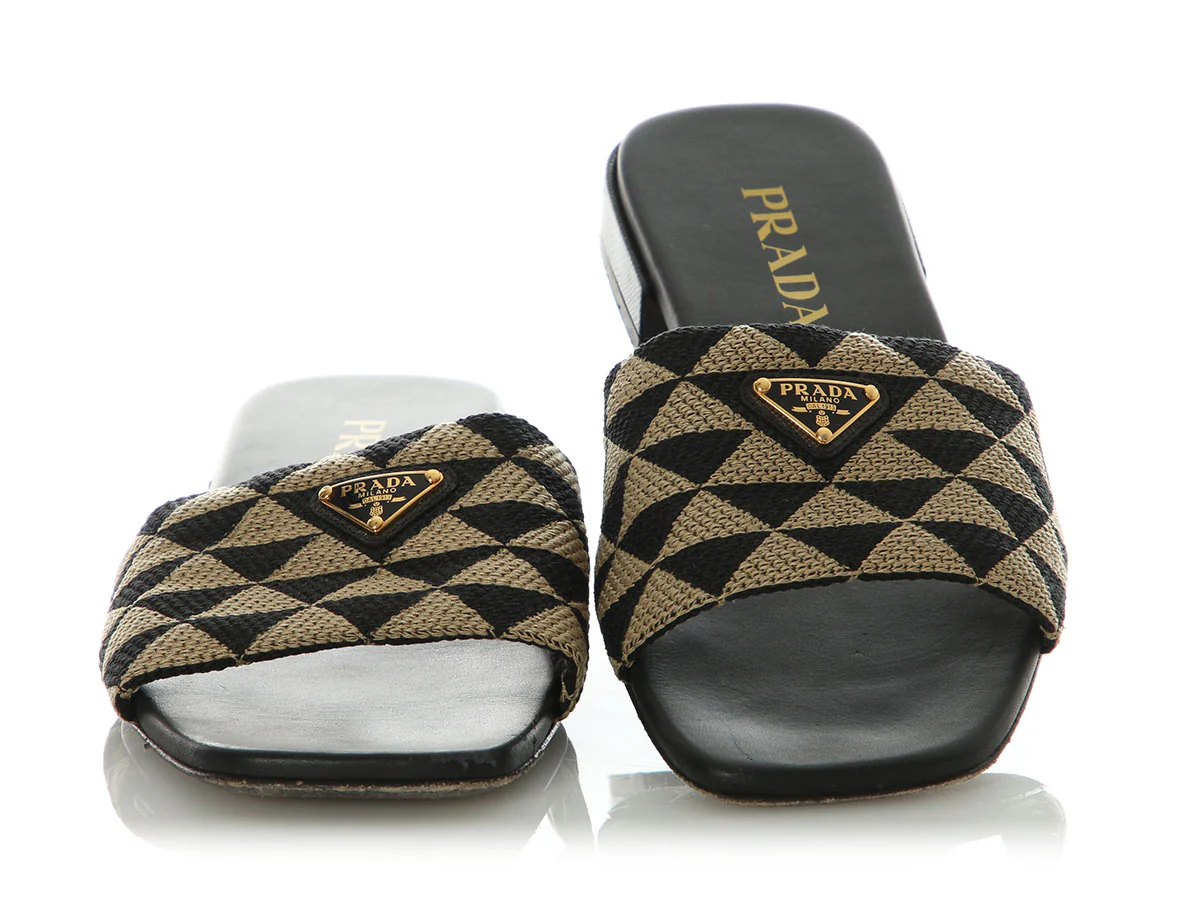 Prada Jacquard Triangle Logo Slides - Image 2