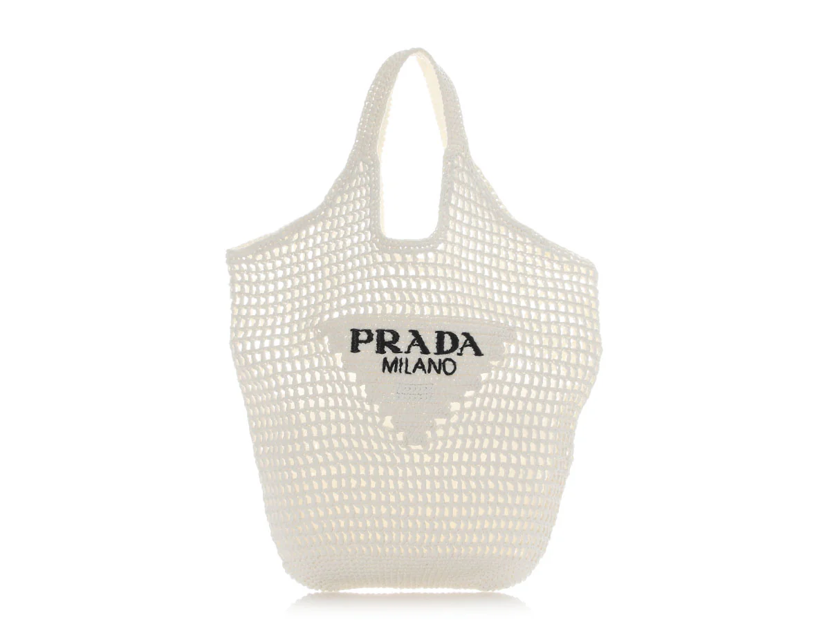 Prada white woven raffia tote