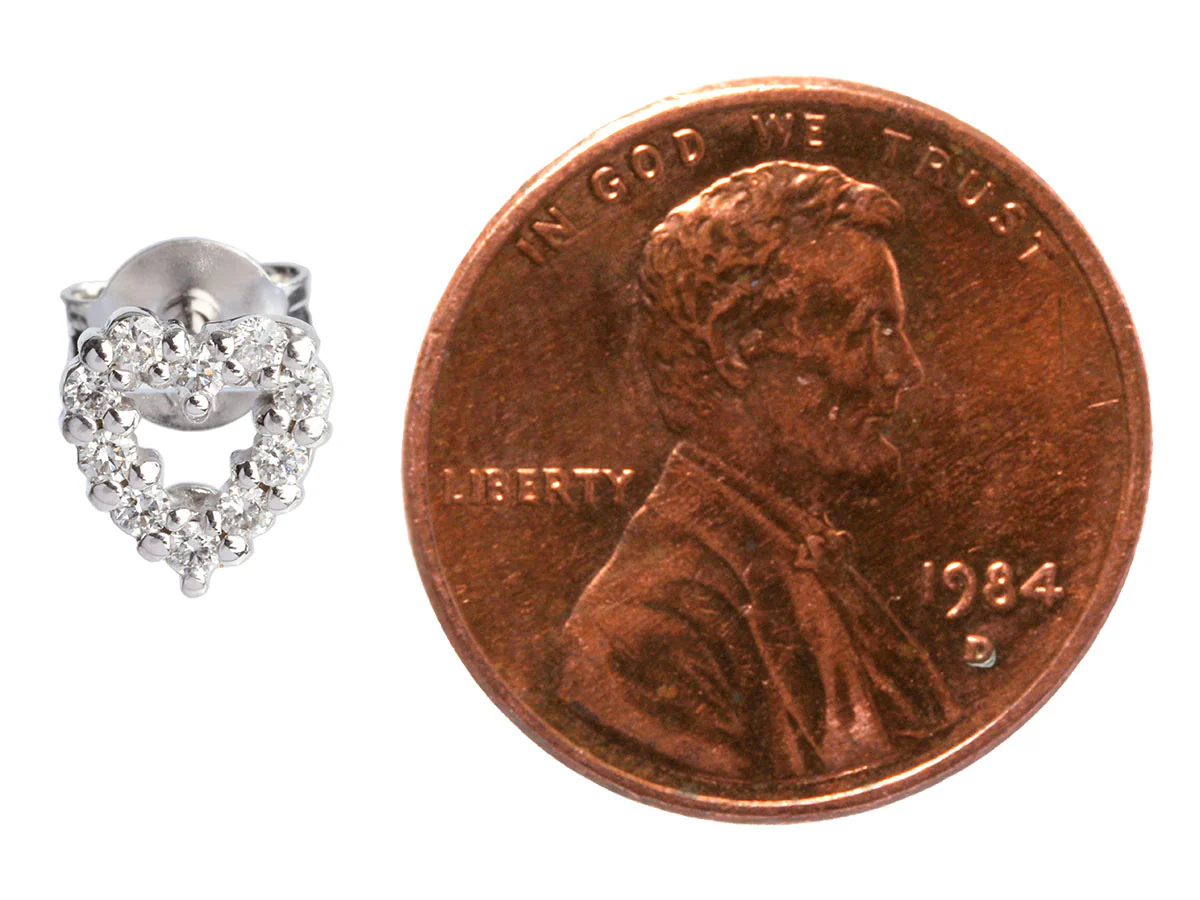 Roberto Coin 18K White Gold Diamond Tiny Treasures Heart Pierced Earrings - Image 5