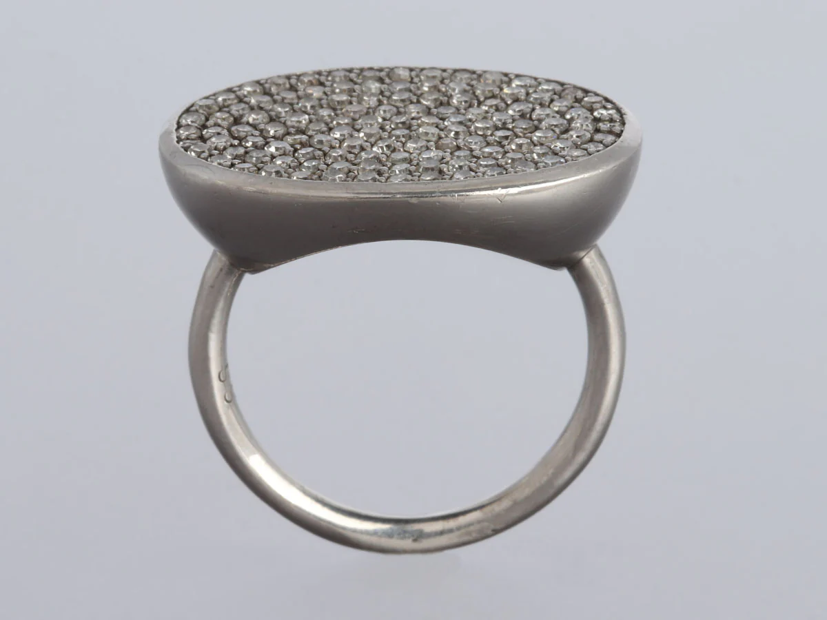 Sheryl Lowe Sterling Silver Oval Pavé Diamond Ring - Image 3