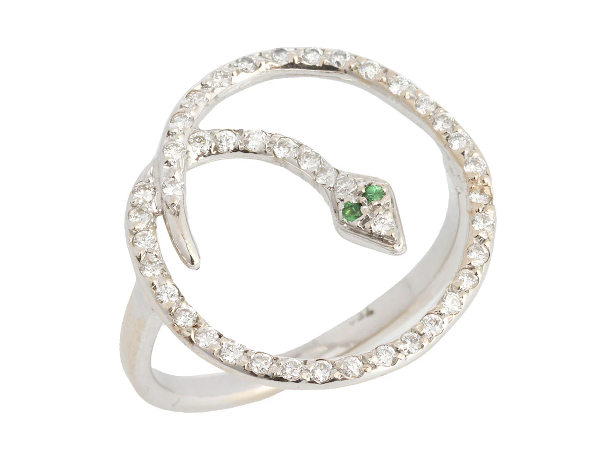 Ileana Makri 18K White Gold Diamond Lucky Snake Ring