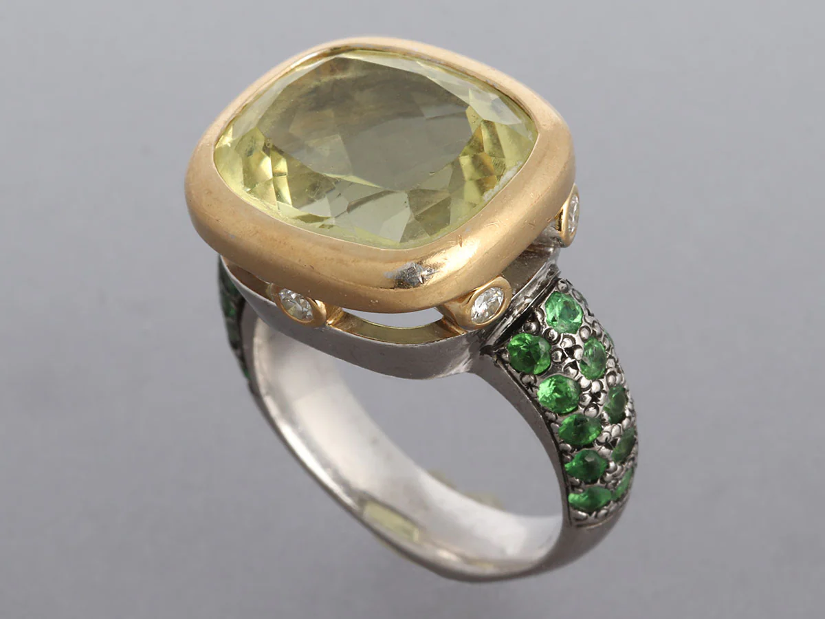 Michael Fletcher Two-Tone Citrine and Tsavorite Ring - Image 2