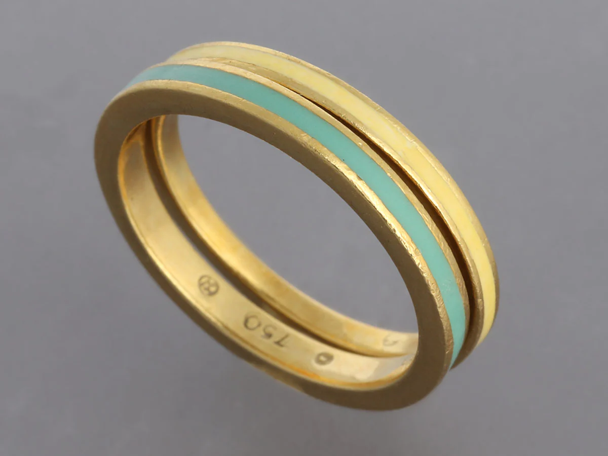 Hidalgo 18K Yellow Gold Turquoise and Yellow Enamel Ring Guard Set - Image 2
