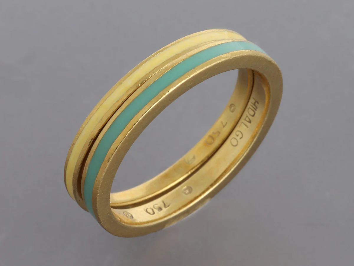 Hidalgo 18K Yellow Gold Turquoise and Yellow Enamel Ring Guard Set - Image 4