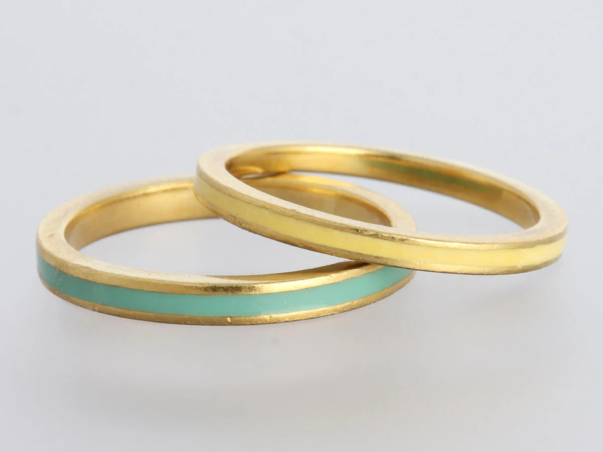 Hidalgo 18K Yellow Gold Turquoise and Yellow Enamel Ring Guard Set - Image 5