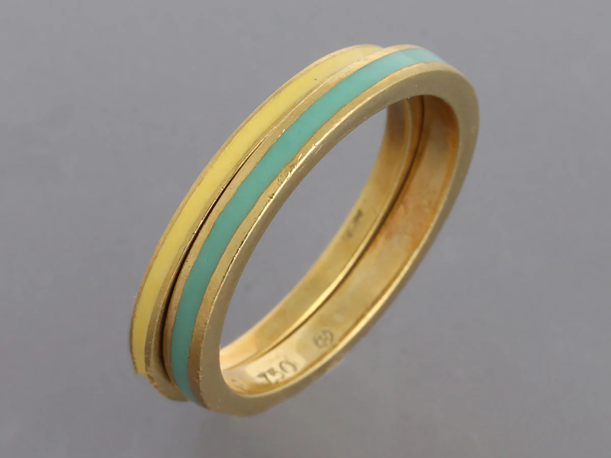 Hidalgo 18K Yellow Gold Turquoise and Yellow Enamel Ring Guard Set - Image 2