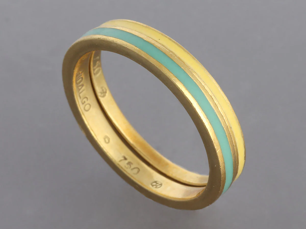 Hidalgo 18K Yellow Gold Turquoise and Yellow Enamel Ring Guard Set - Image 3
