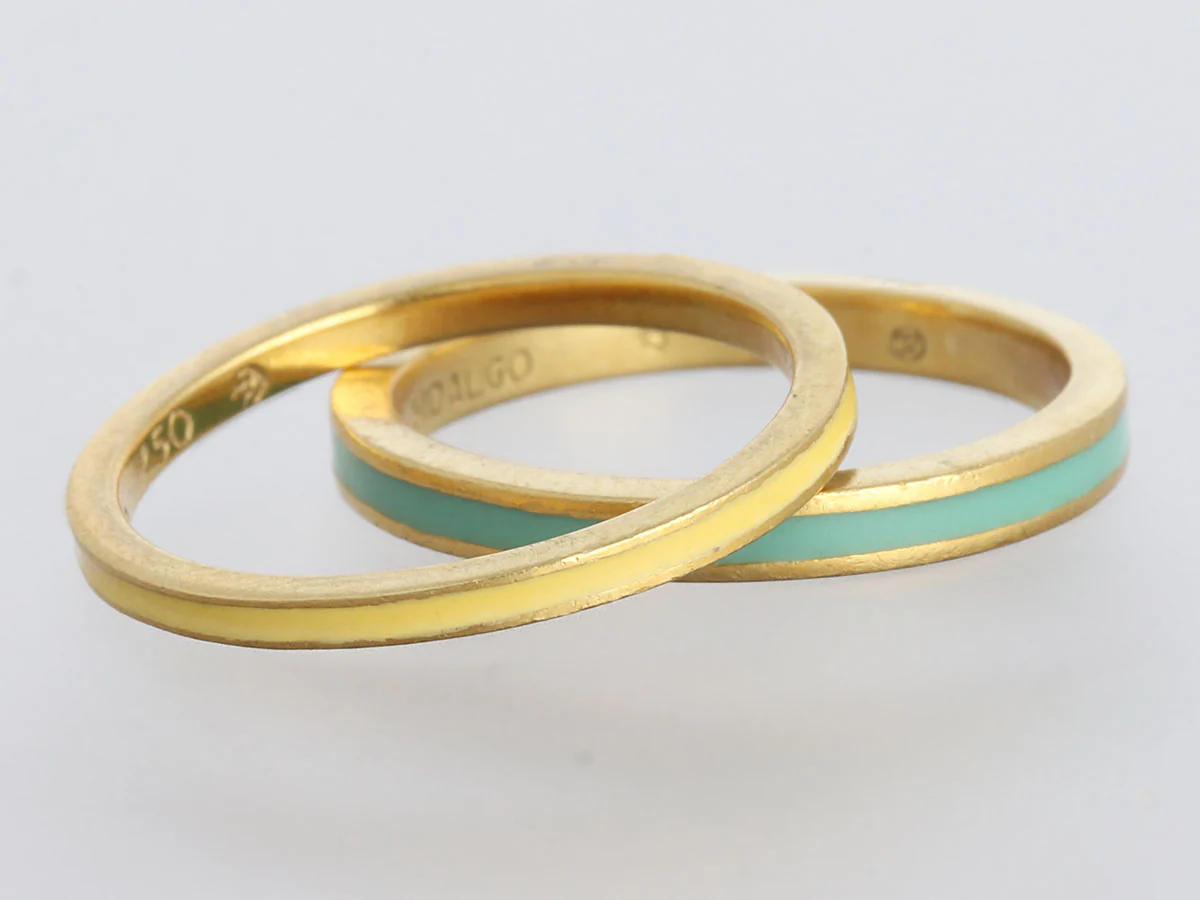Hidalgo 18K Yellow Gold Turquoise and Yellow Enamel Ring Guard Set - Image 5