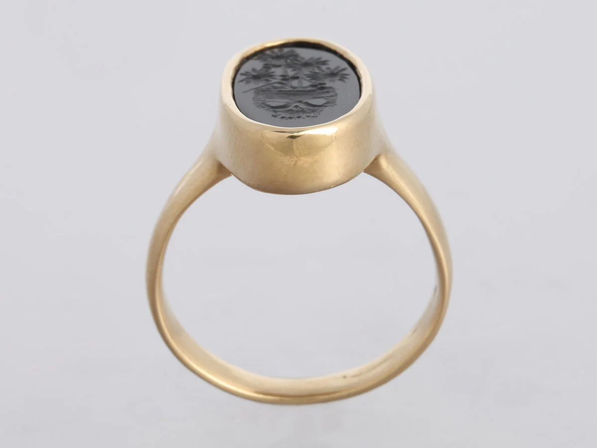 14K Yellow Gold Onyx Skull Intaglio Signet Ring - Image 4