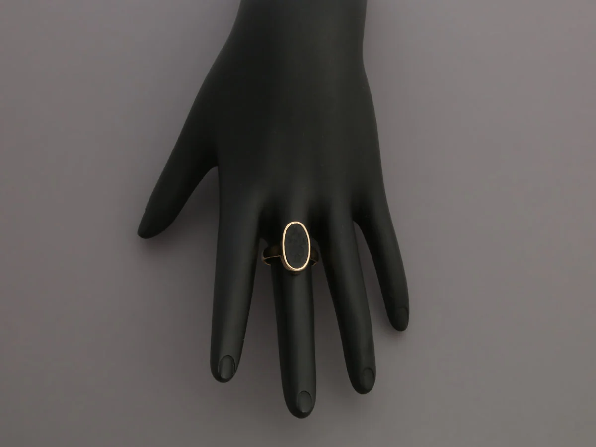 14K Yellow Gold Onyx Skull Intaglio Signet Ring - Image 6
