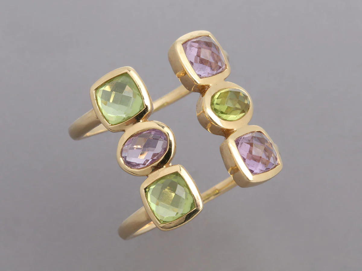 Jewelmak 14K Yellow Gold Amethyst and Peridot Open Ring - Image 2