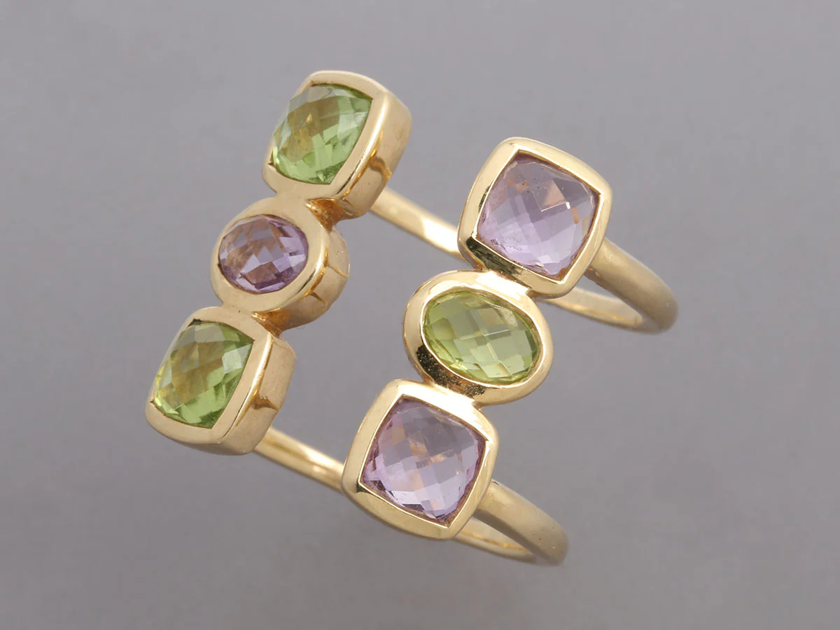 Jewelmak 14K Yellow Gold Amethyst and Peridot Open Ring - Image 3