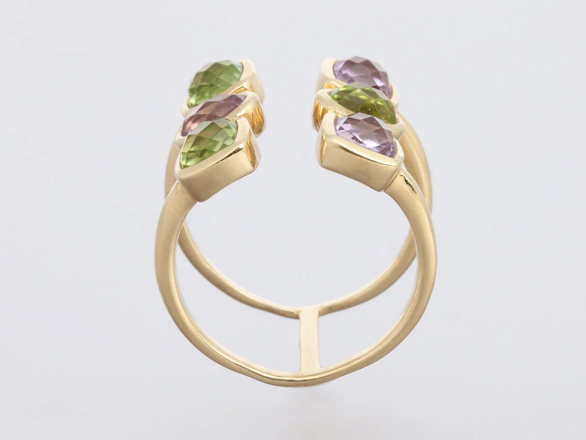 Jewelmak 14K Yellow Gold Amethyst and Peridot Open Ring - Image 4