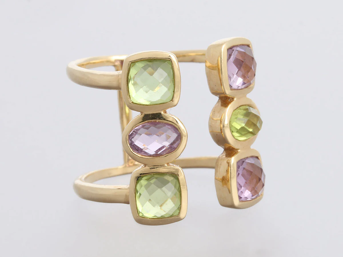 Jewelmak 14K Yellow Gold Amethyst and Peridot Open Ring - Image 5