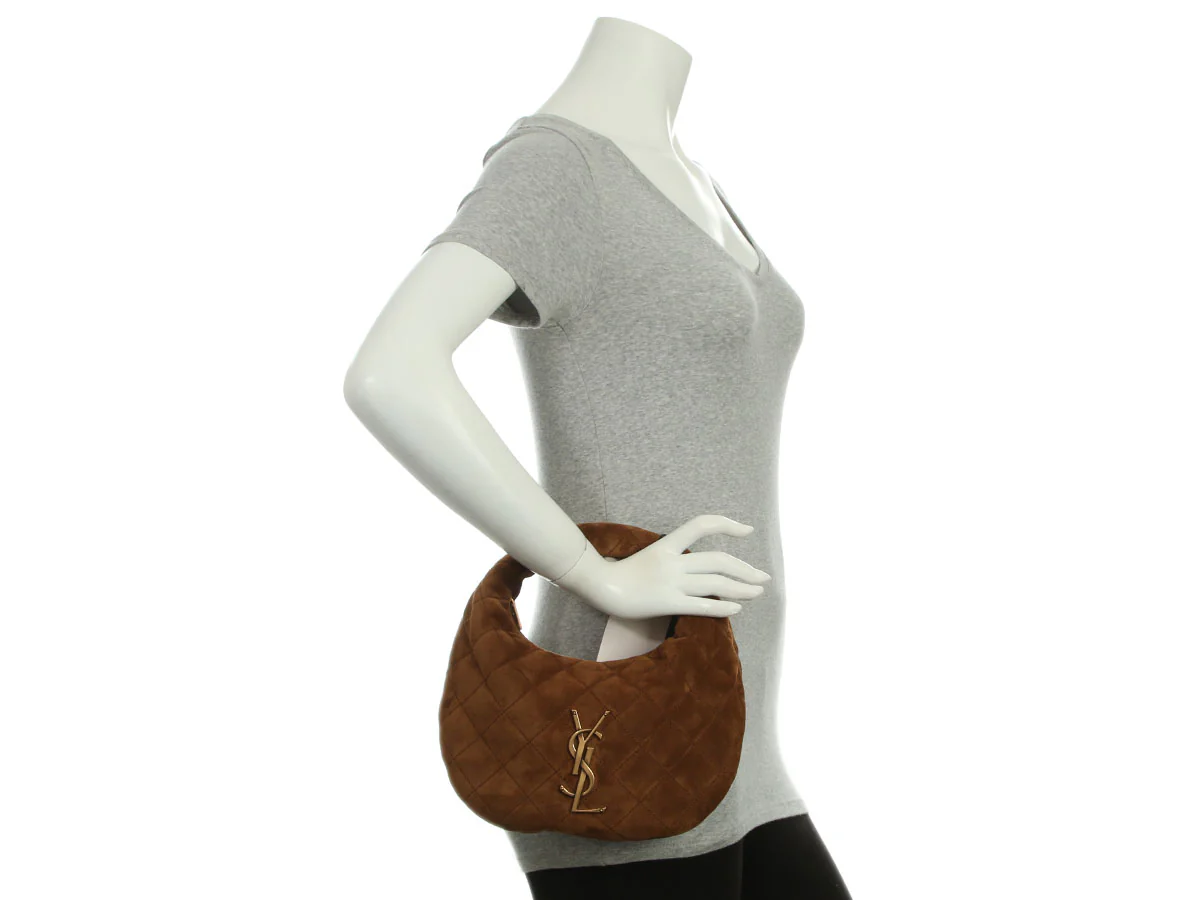 Saint Laurent Cognac Quilted Suede Icarino - Image 9