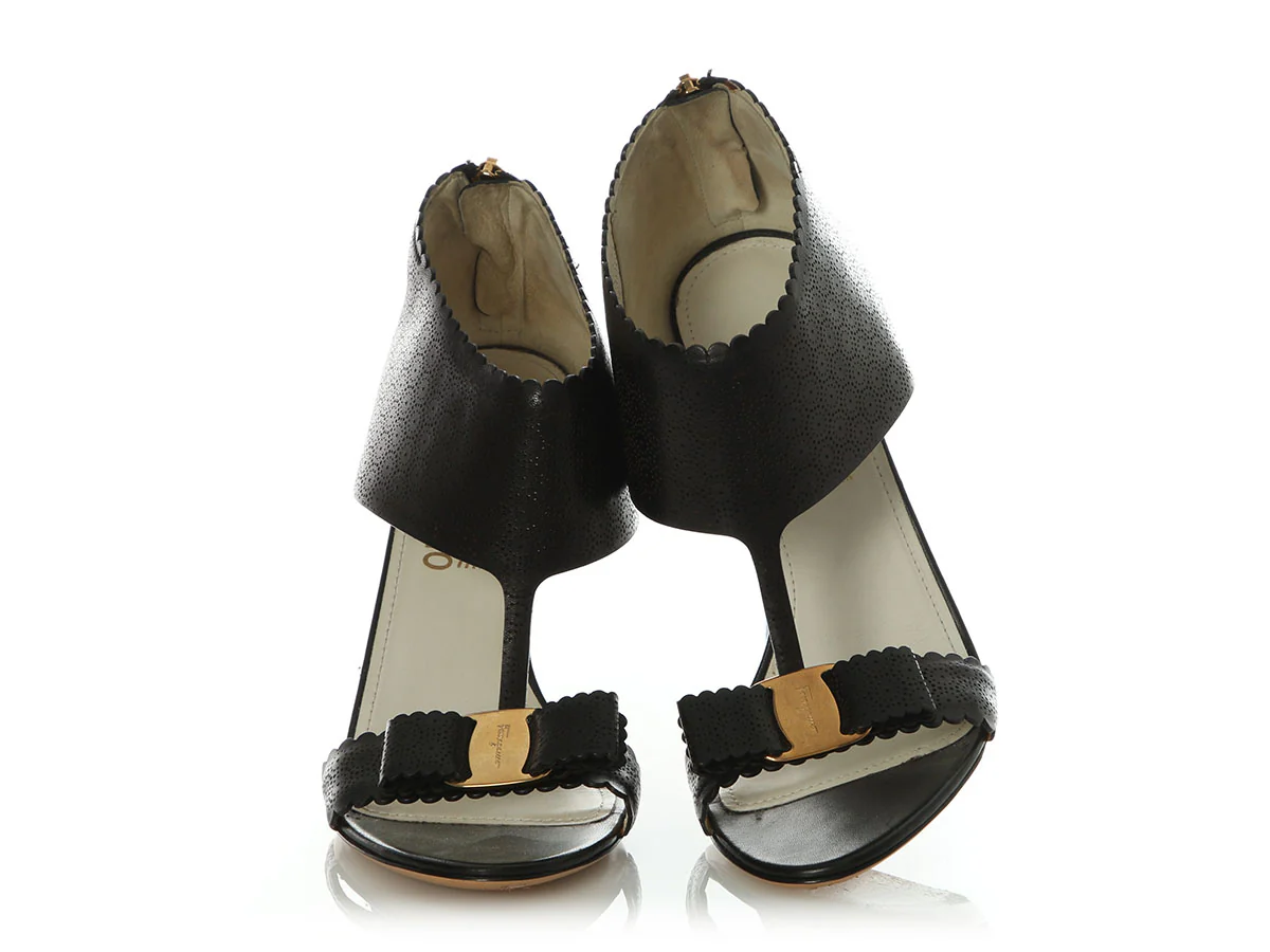 Ferragamo Black Perforated Sandals - Image 2