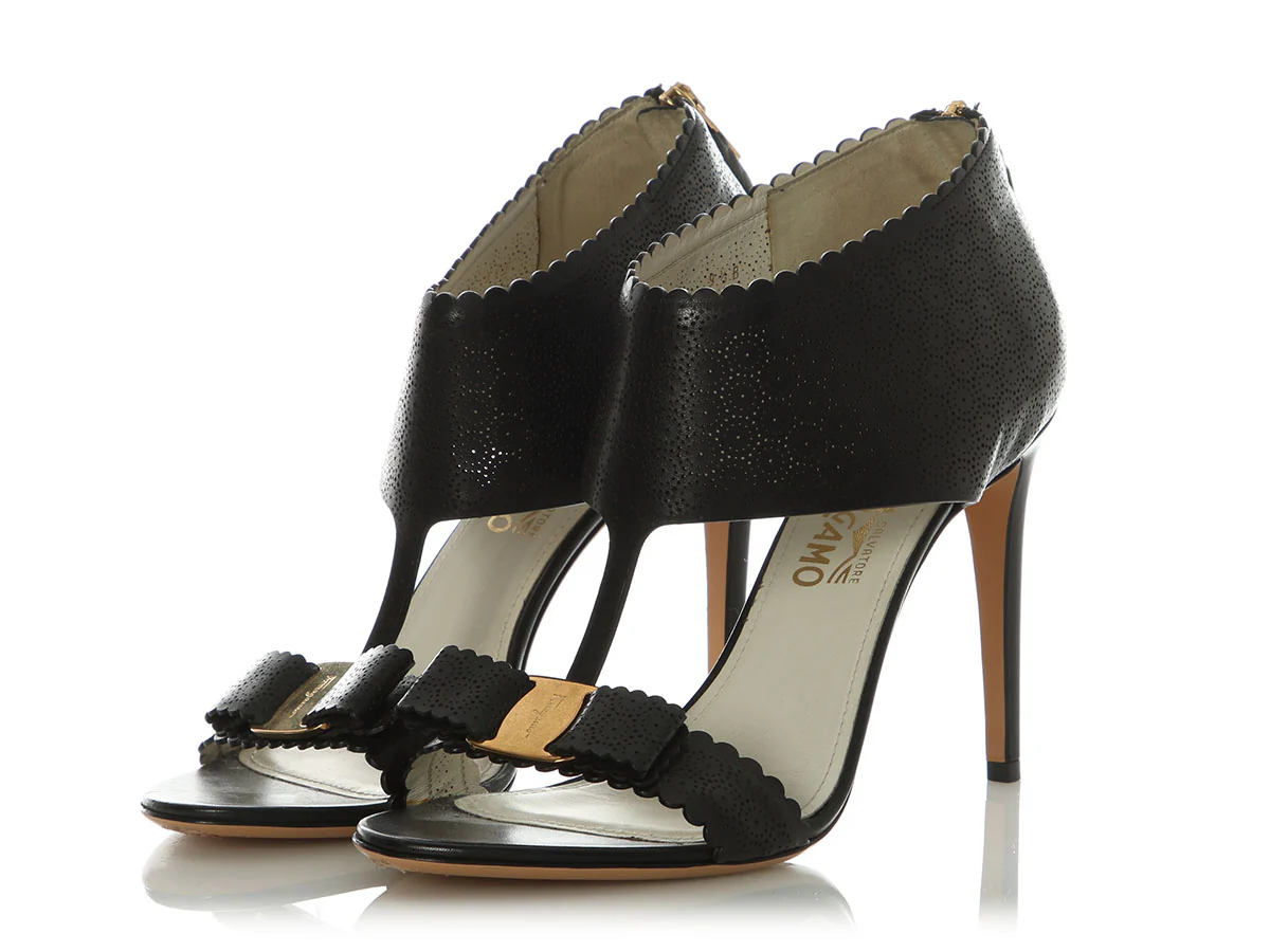 Ferragamo Black Perforated Sandals - Image 3