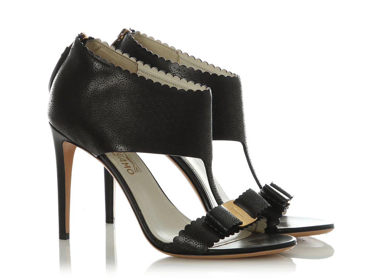 Ferragamo Black Perforated Sandals - Image 5