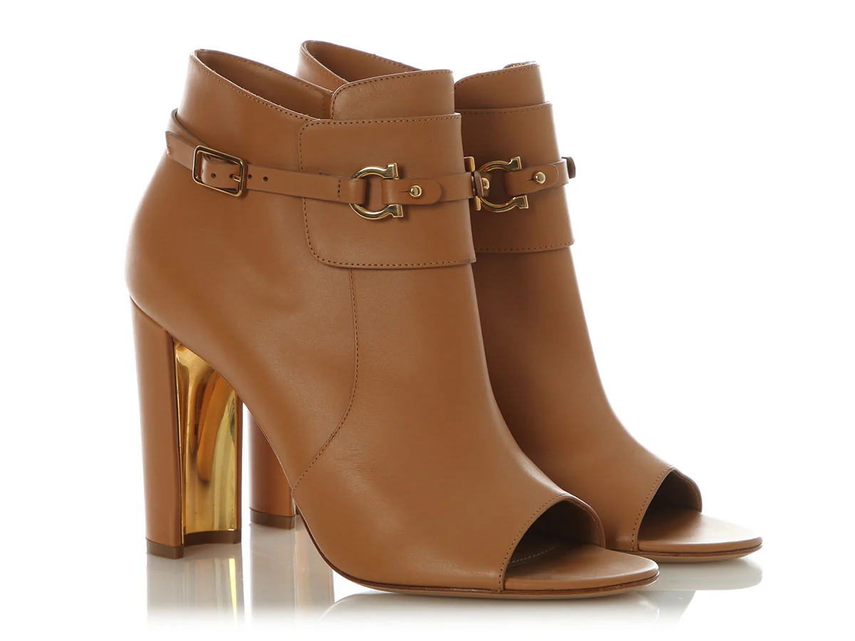 Ferragamo Tan Open-Toe Booties - Image 5