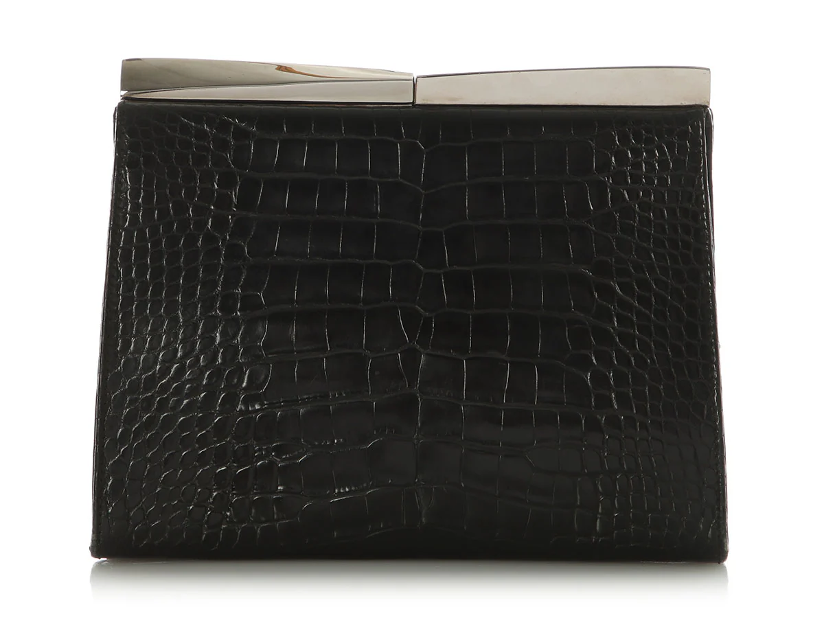 Ferragamo Black Alligator Frame Clutch - Image 4