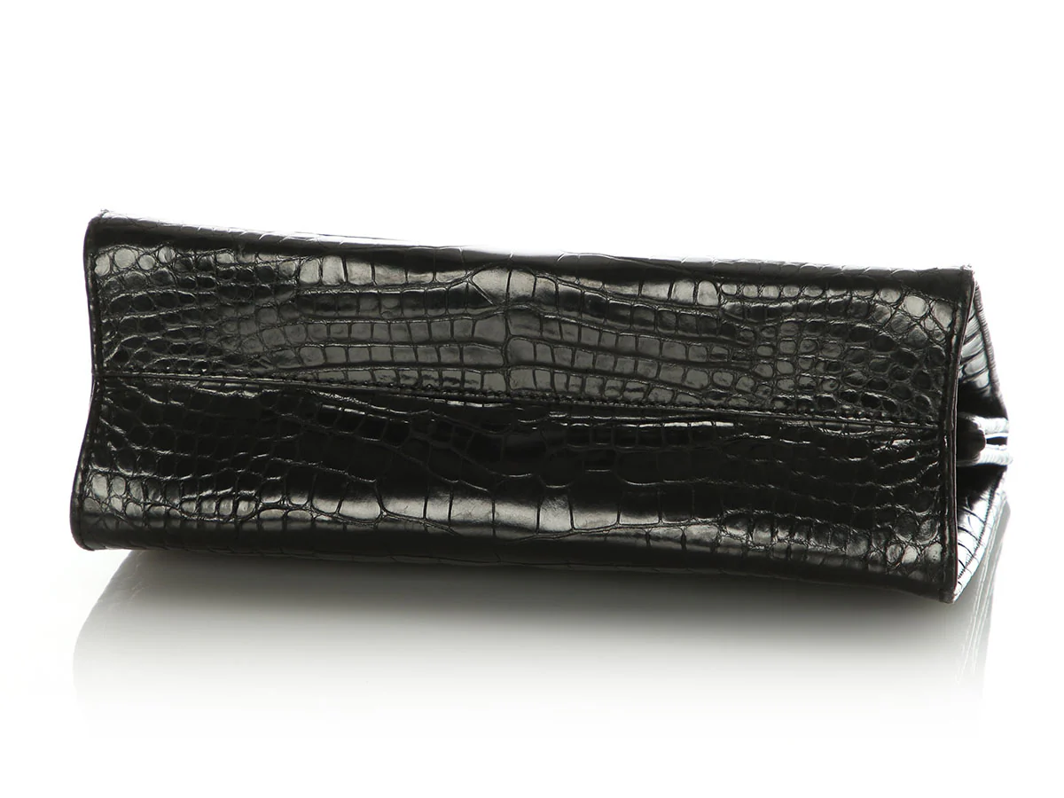 Ferragamo Black Alligator Frame Clutch - Image 6