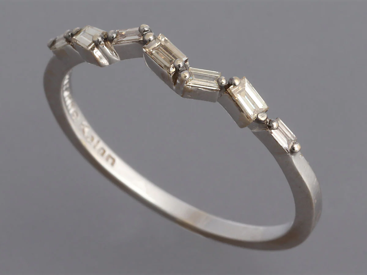Suzanne Kalan 18K White Gold Baguette Diamond Skinny Band Ring - Image 4