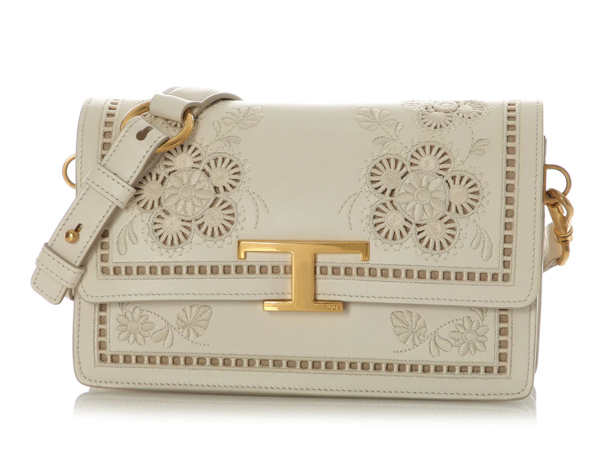 Tod's White Embroidered T Timeless Flap - Image 2