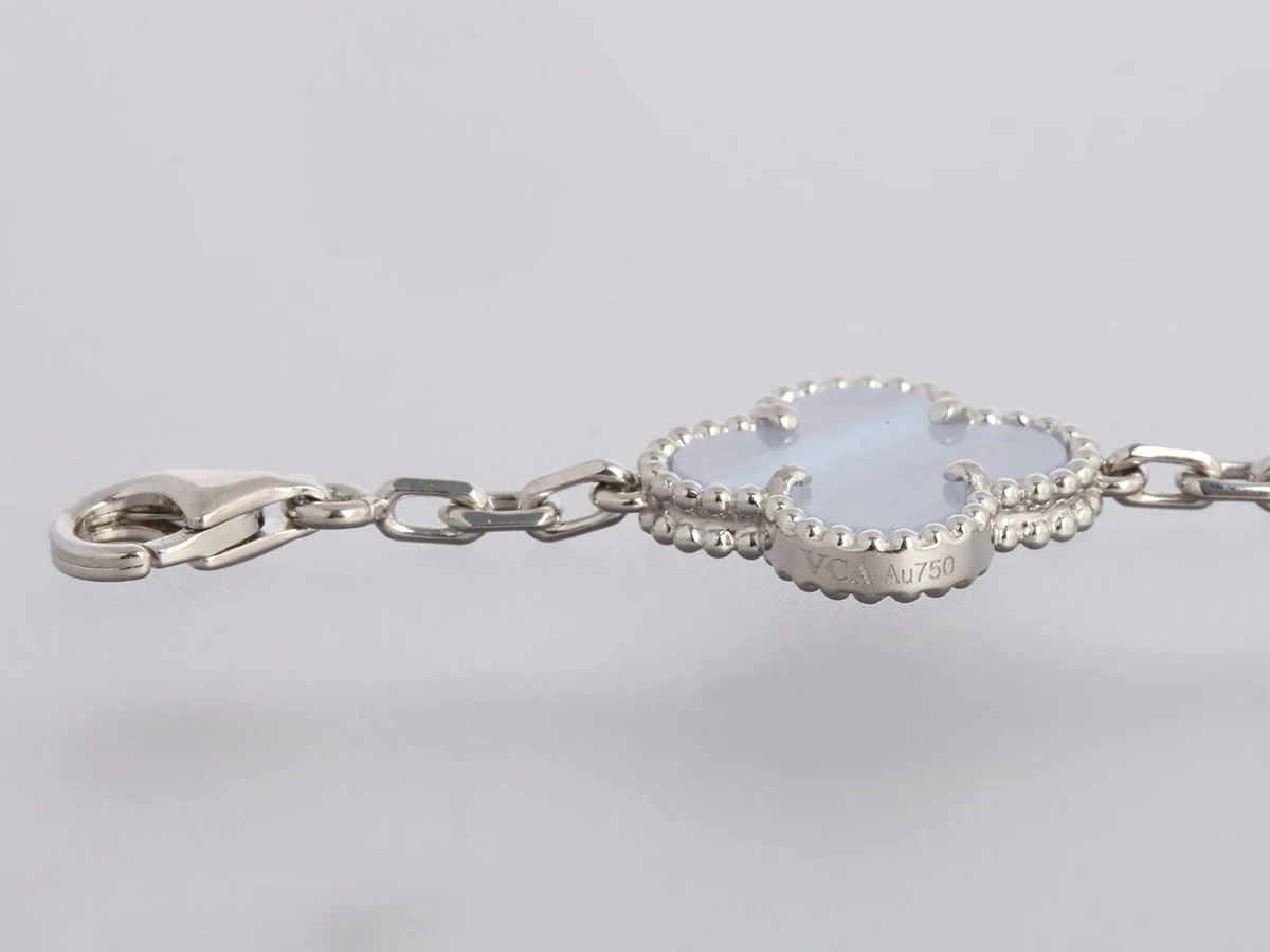 Van Cleef & Arpels 18K White Gold Chalcedony 5-Motif Vintage Alhambra Bracelet - Image 5