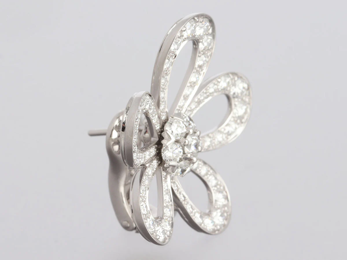 Van Cleef & Arpels 18K White Gold Diamond Flower Lace Pierced Earrings - Image 3