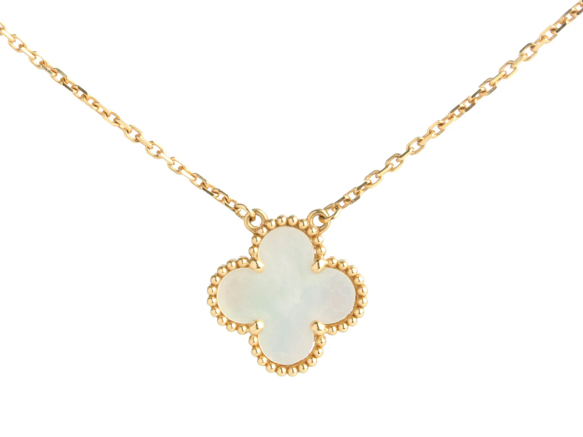 Van Cleef & Arpels 18K Yellow Gold MOP Vintage Alhambra Pendant Necklace