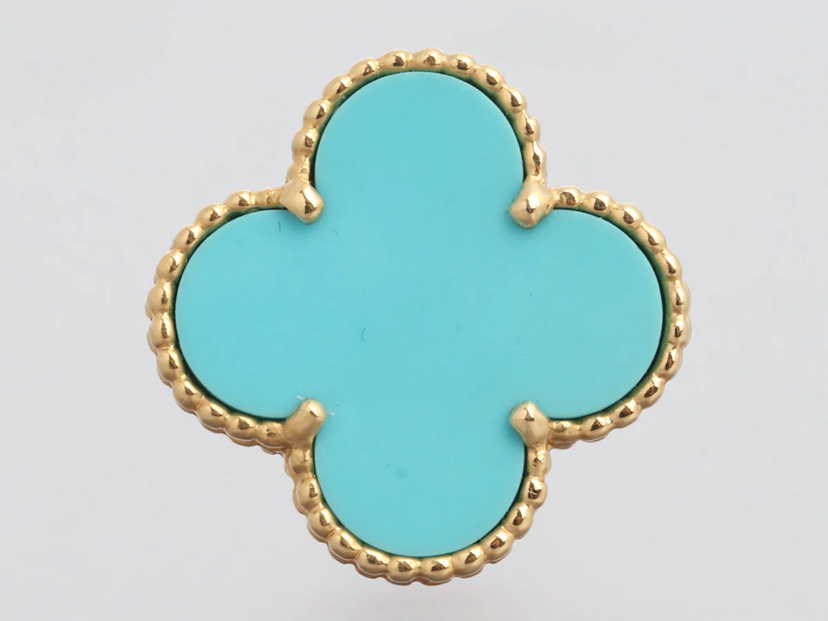 Van Cleef & Arpels 18K Yellow Gold Turquoise Magic Alhambra Pierced Earrings - Image 2