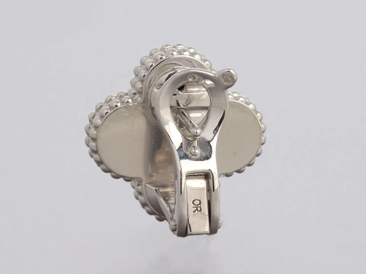 Van Cleef & Arpels 18K White Gold Vintage Alhambra Guilloché Pierced Earrings - Image 4