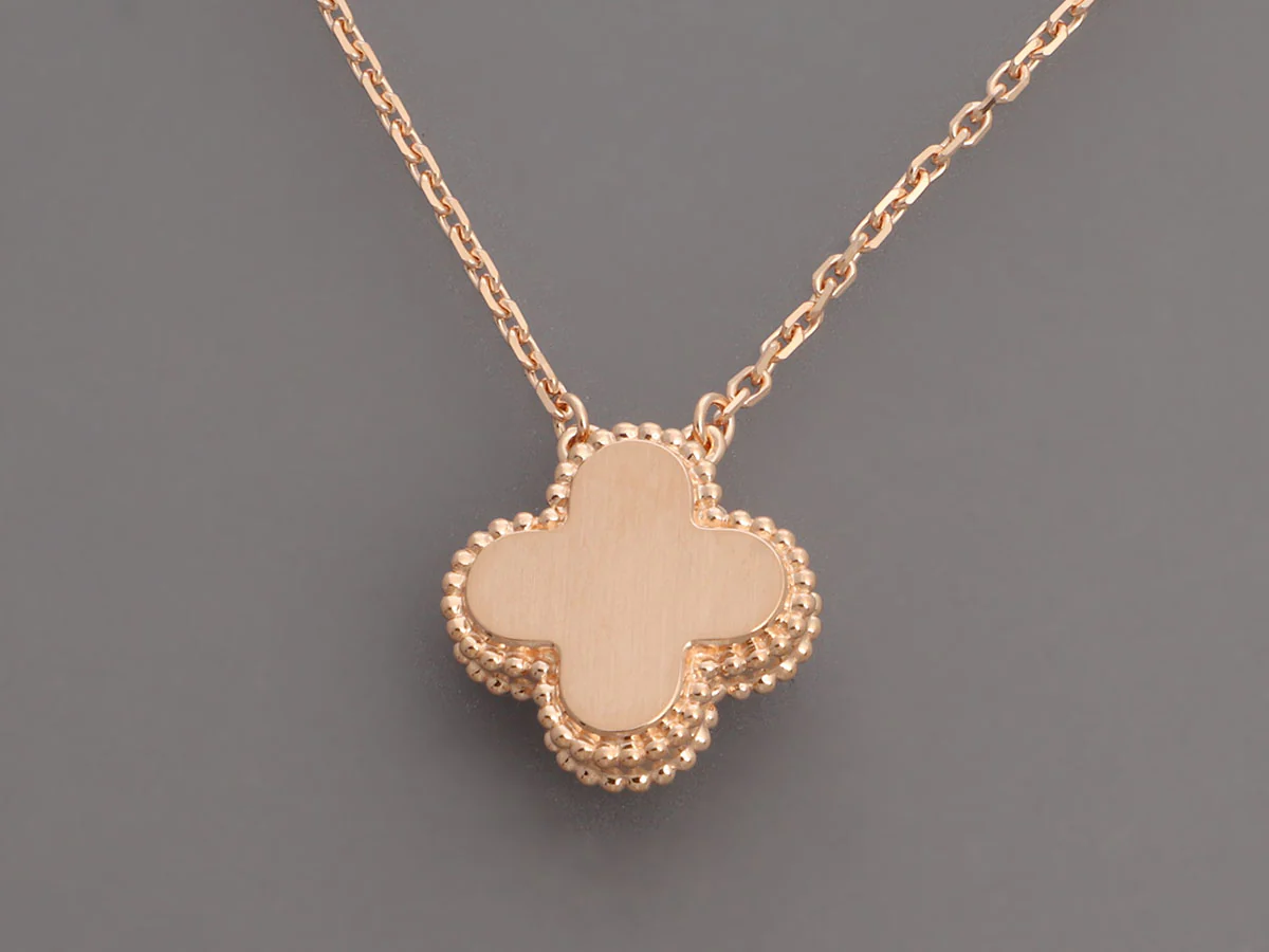 Van Cleef & Arpels 18K Rose Gold Silver Obsidian Diamond 2023 Holiday Vintage Alhambra Pendant Necklace - Image 4