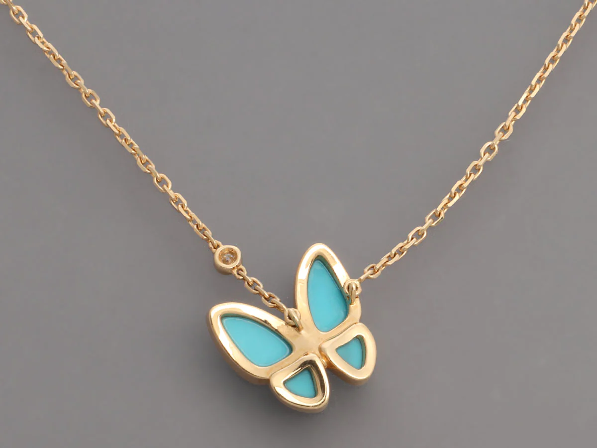 Van Cleef & Arpels 18K Yellow Gold Turquoise Two Butterfly Pendant Necklace - Image 4