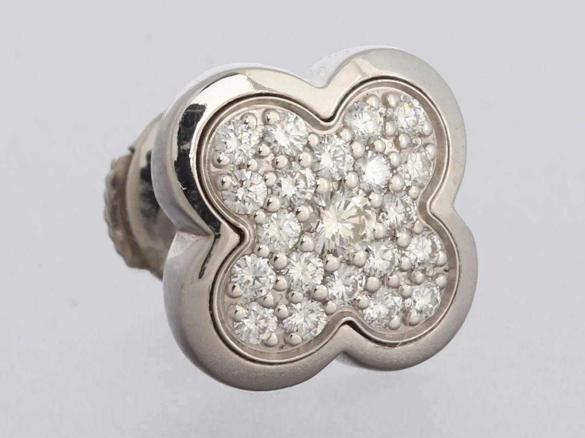 Van Cleef & Arpels 18K White Gold Pavé Diamond Pure Alhambra Pierced Stud Earrings - Image 6