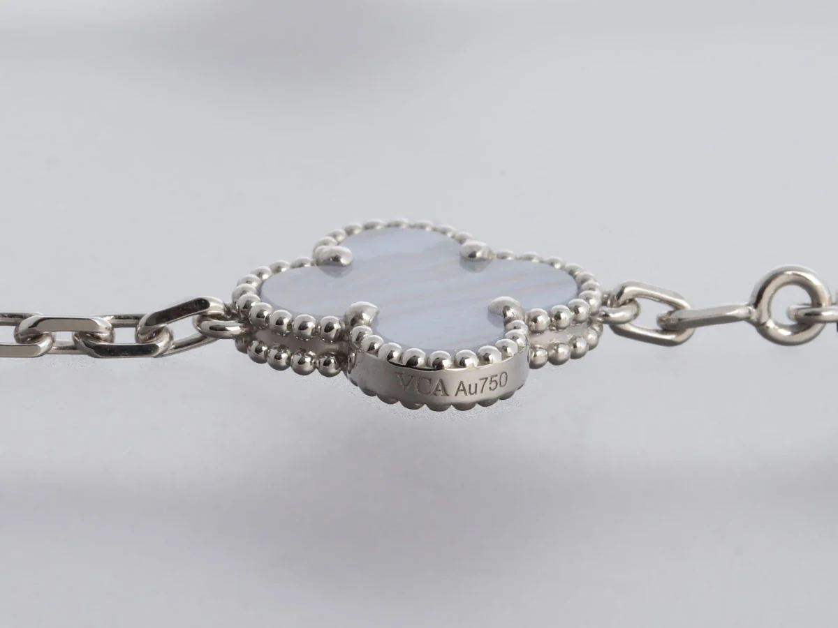 Van Cleef & Arpels 18K White Gold 10-Motif Chalcedony Vintage Alhambra Necklace - Image 5