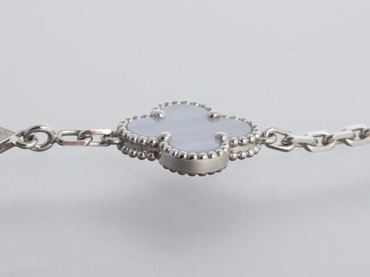 Van Cleef & Arpels 18K White Gold 10-Motif Chalcedony Vintage Alhambra Necklace - Image 6
