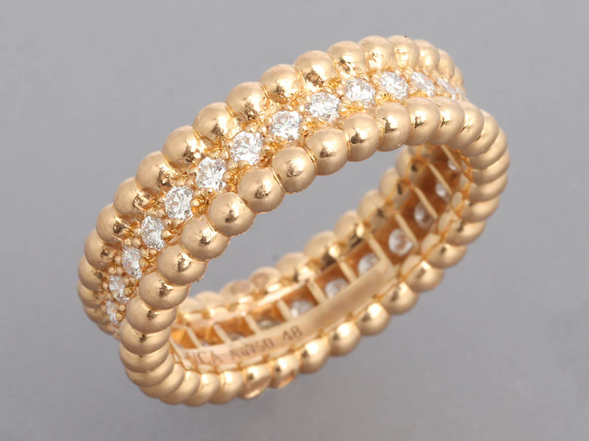 Van Cleef & Arpels 18K Rose Gold 1-Row Diamond Perlée Ring - Image 2