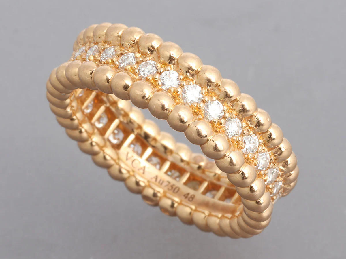 Van Cleef & Arpels 18K Rose Gold 1-Row Diamond Perlée Ring - Image 4
