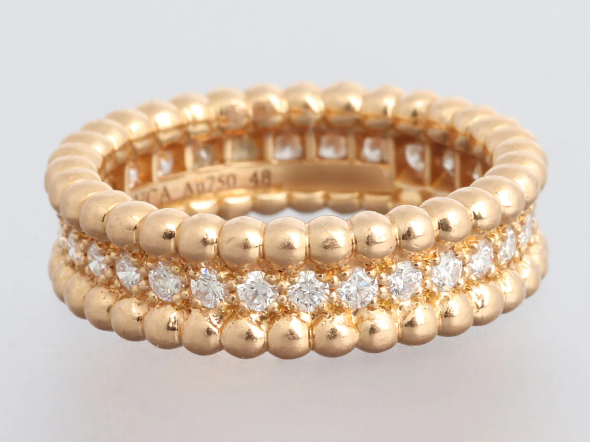 Van Cleef & Arpels 18K Rose Gold 1-Row Diamond Perlée Ring - Image 5
