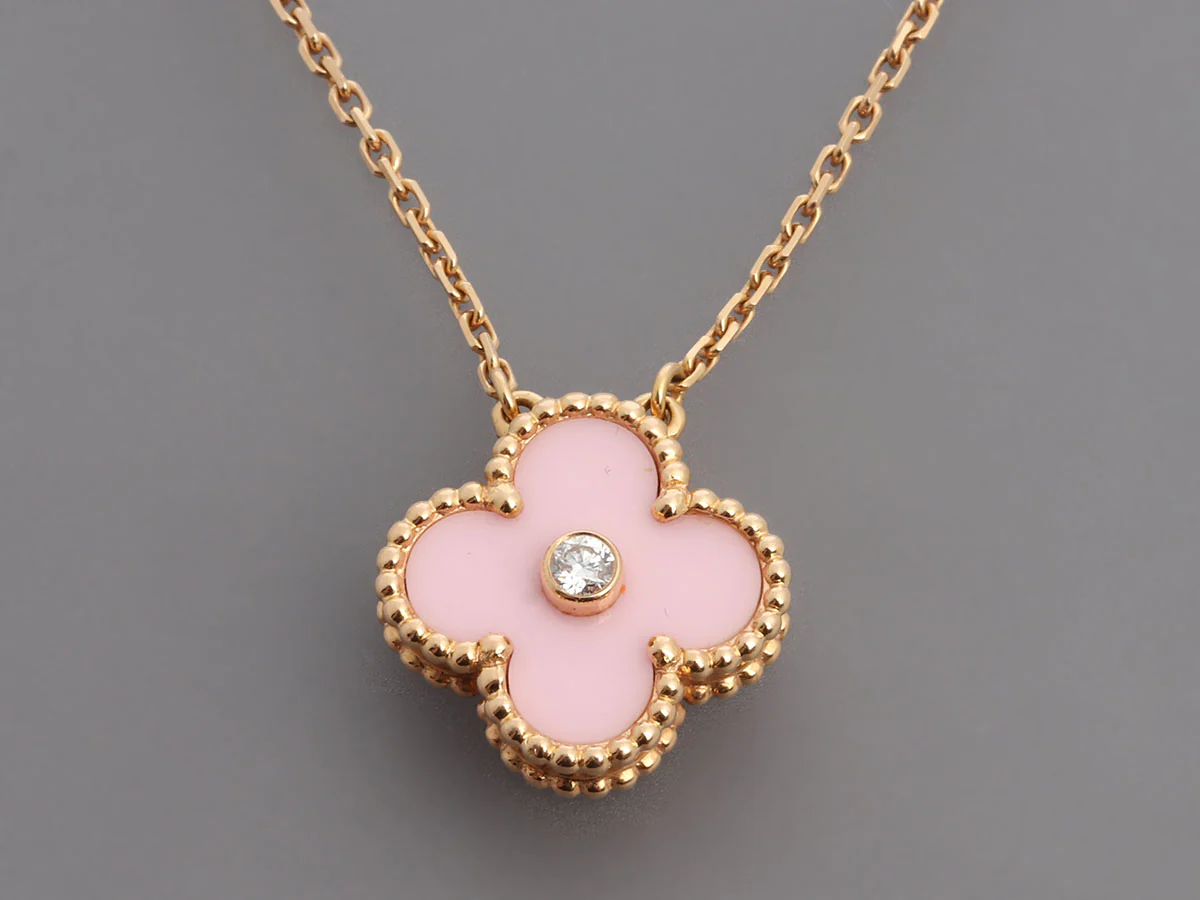 Van Cleef & Arpels 18K Rose Gold LE 2015 Pink Sèvres Diamond Holiday Pendant Necklace - Image 2