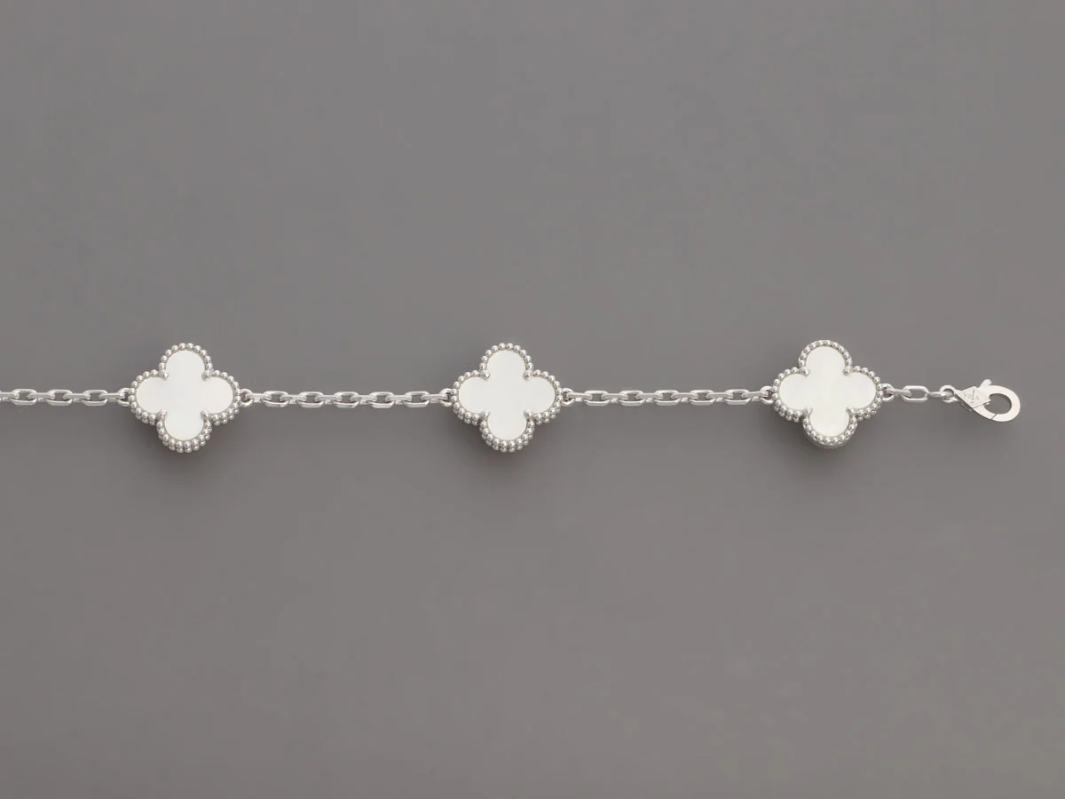 Van Cleef & Arpels 18K White Gold 10-Motif MOP Vintage Alhambra Necklace - Image 3